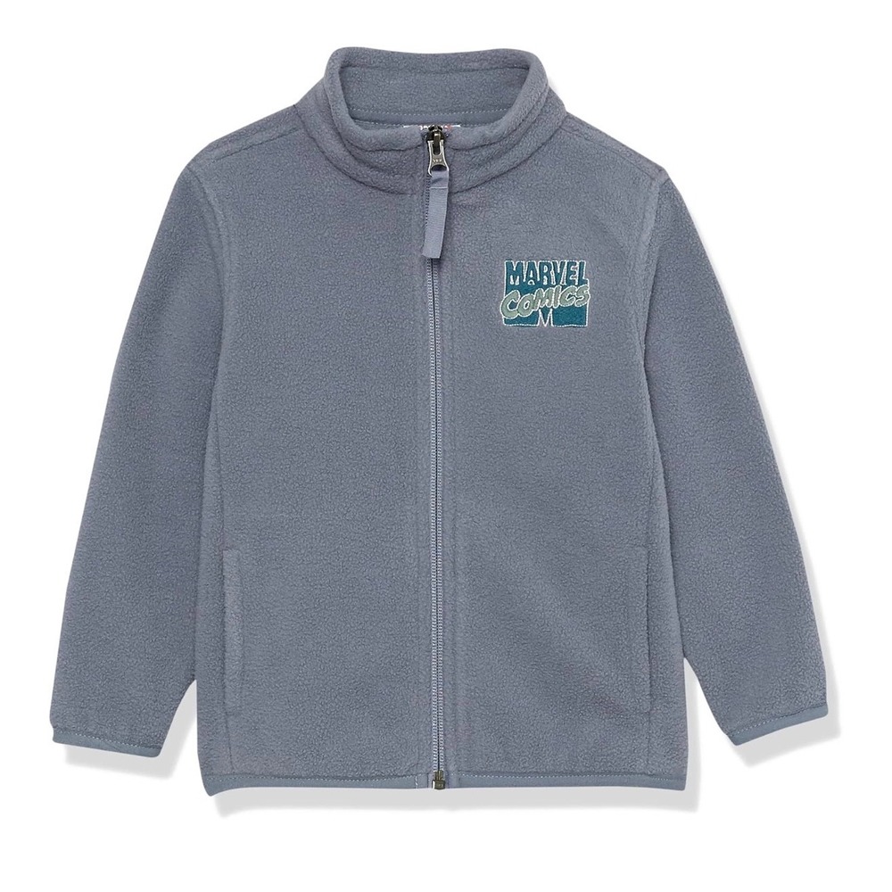 Amazon Essentials Marvel Comics Boys Full Zip Fleece Jacket Blue Gray Size 8